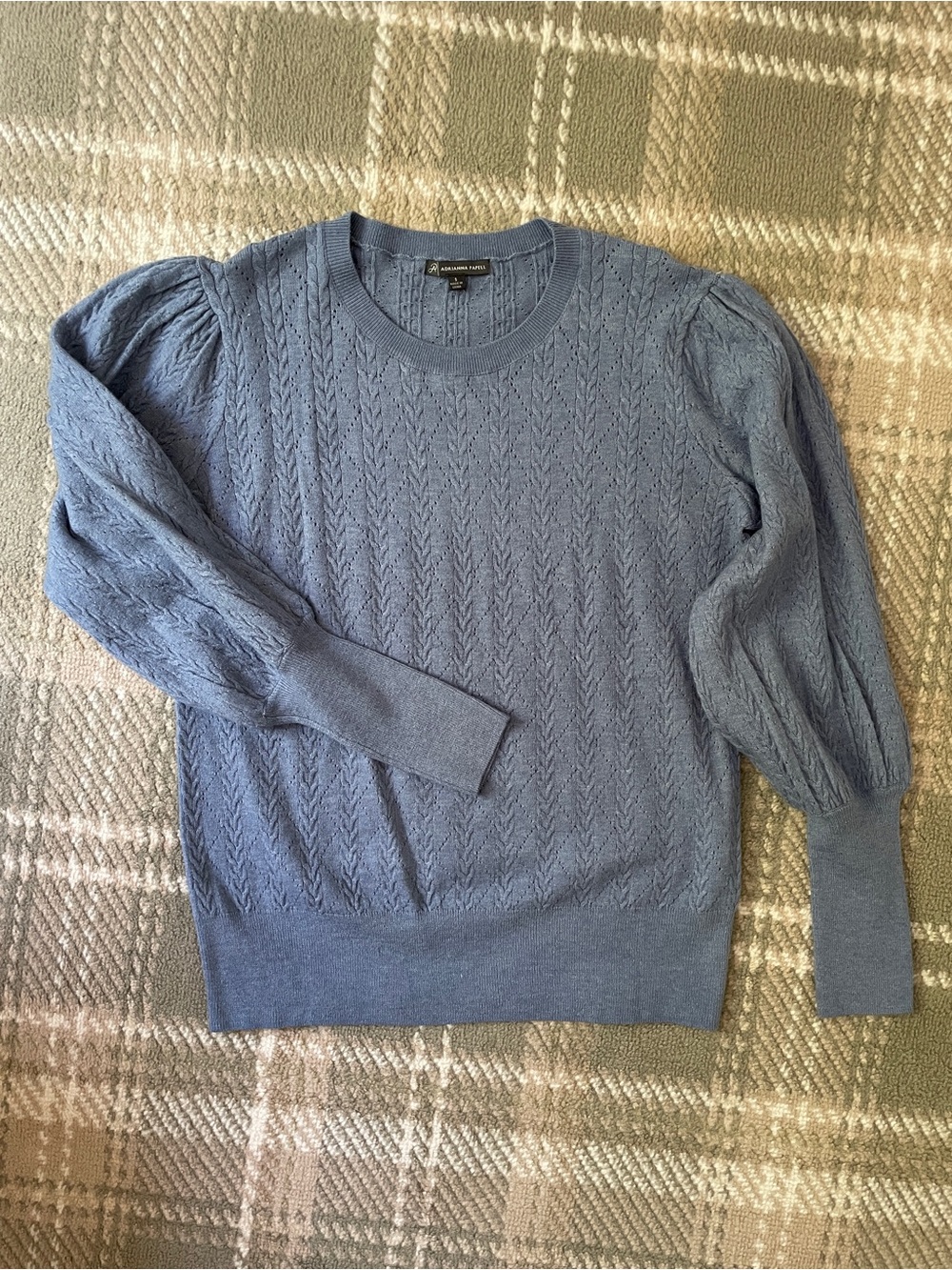 Adrianna Papell cornflower blue pointelle puffed sleeve sweater S
